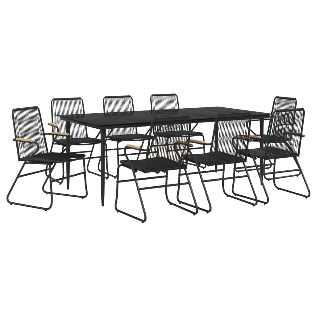 9 Pcs conjunto de jantar para jardim vime de PVC preto