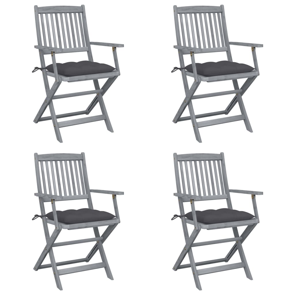 Cadeiras exterior dobráveis c/ almofadões 4 pcs acácia maciça