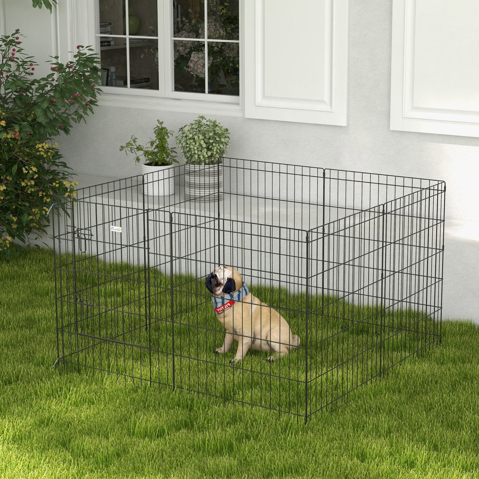 Parque para cães 8 painéis dobráveis gaiola metálica para animais de estimação com porta e dupla fechadura 76x61cm preto