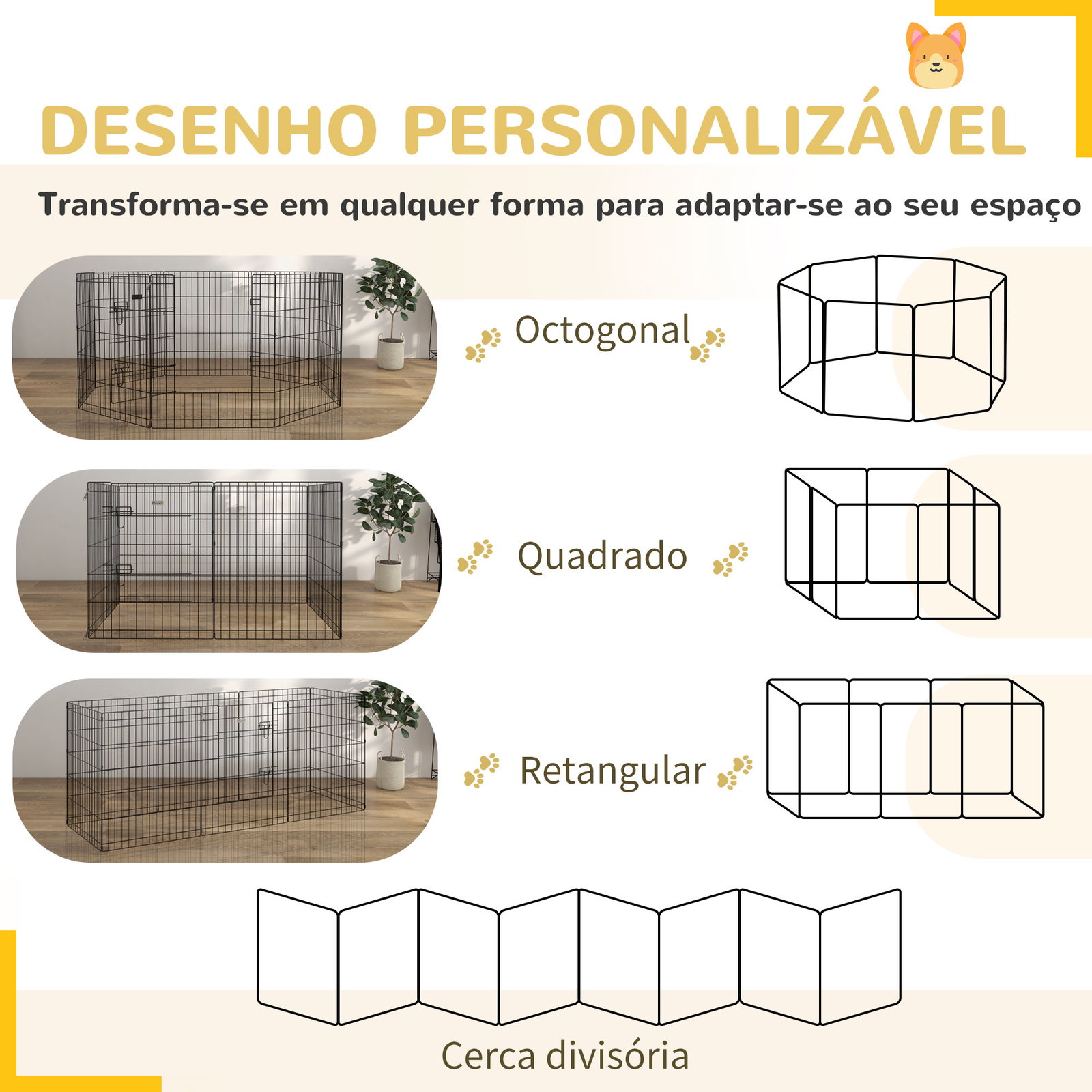 Parque para cães 8 painéis dobráveis gaiola metálica para animais de estimação com porta e dupla fechadura 76x61cm preto