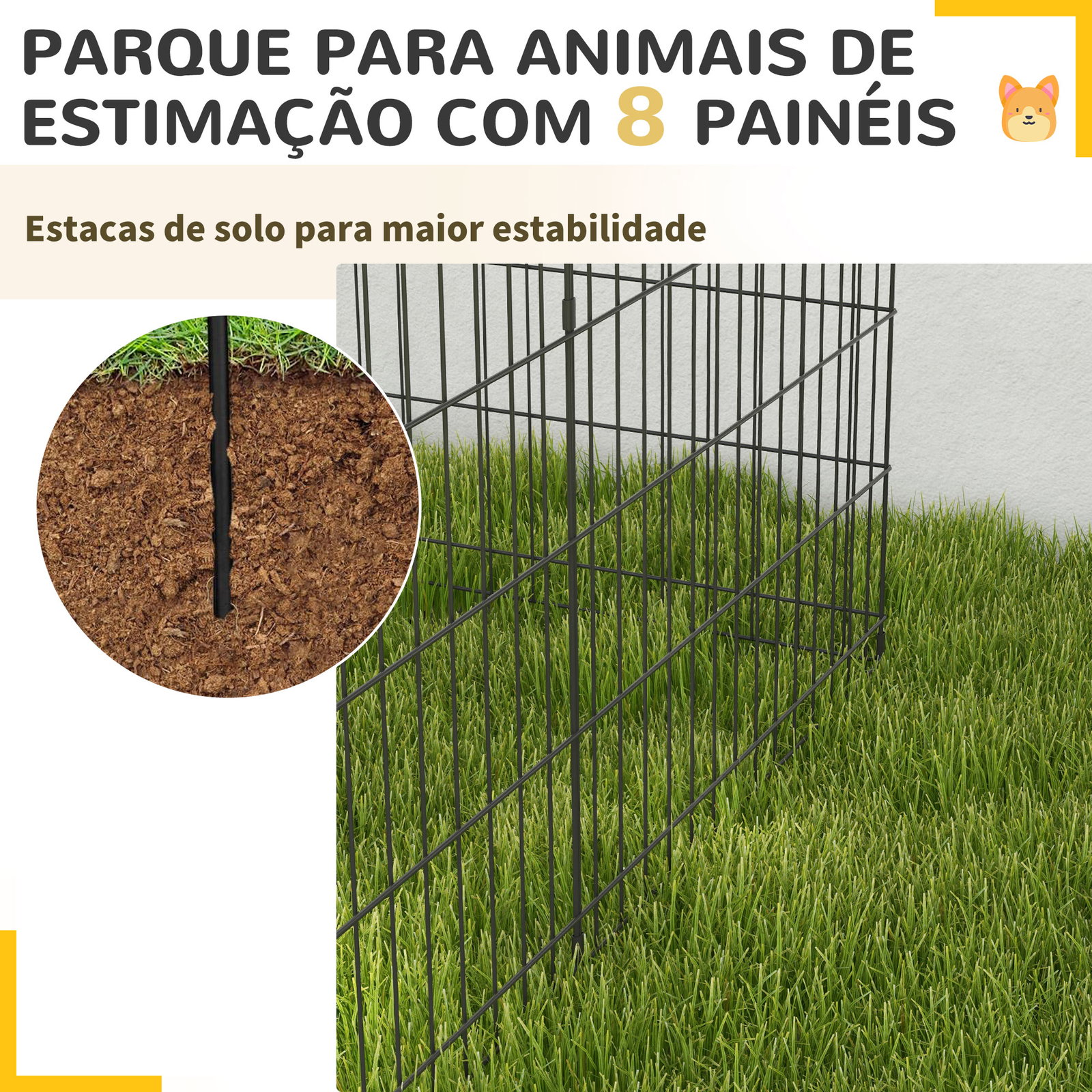 Parque para cães 8 painéis dobráveis gaiola metálica para animais de estimação com porta e dupla fechadura 76x61cm preto