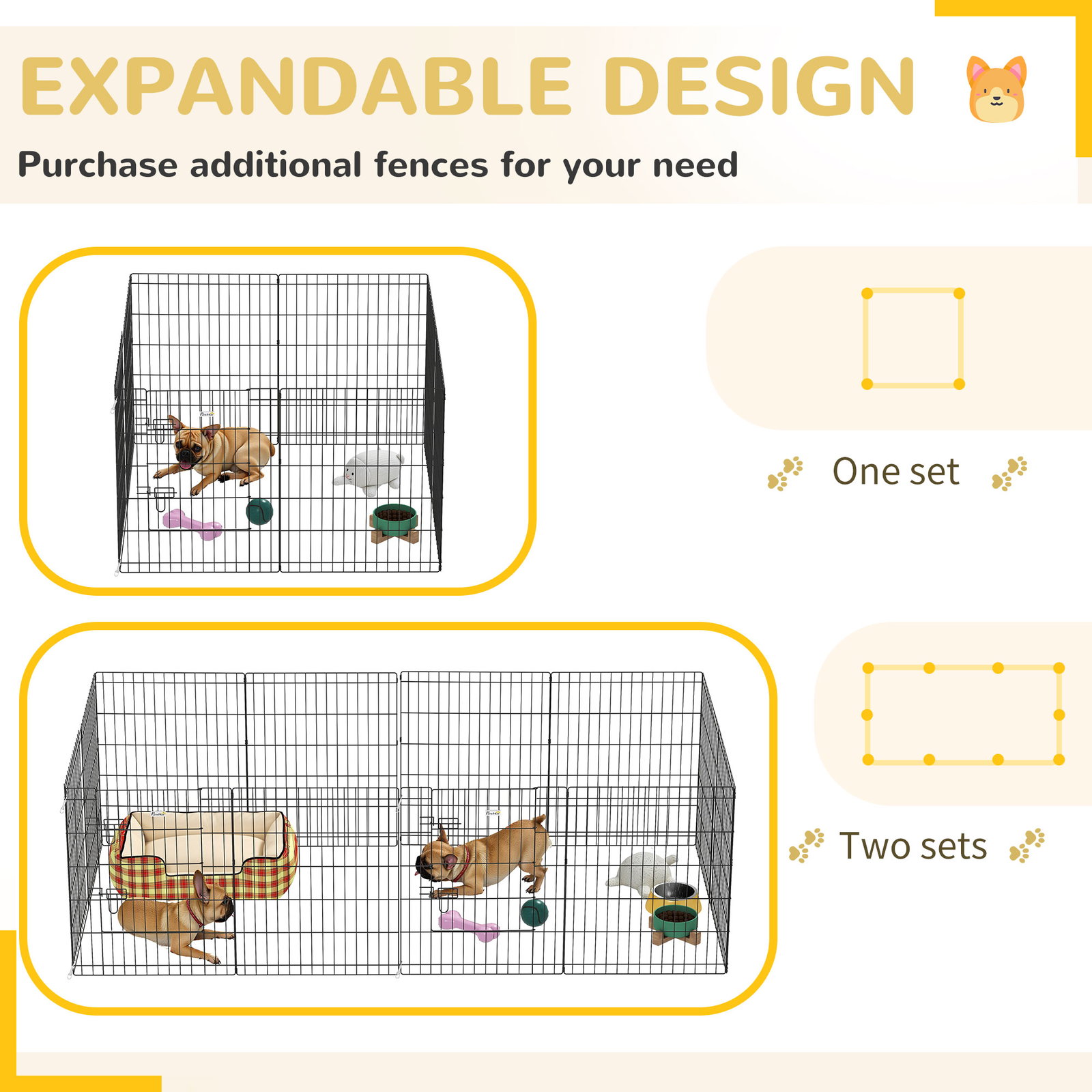 Parque para cães 8 painéis dobráveis gaiola metálica para animais de estimação com porta e dupla fechadura 76x61cm preto