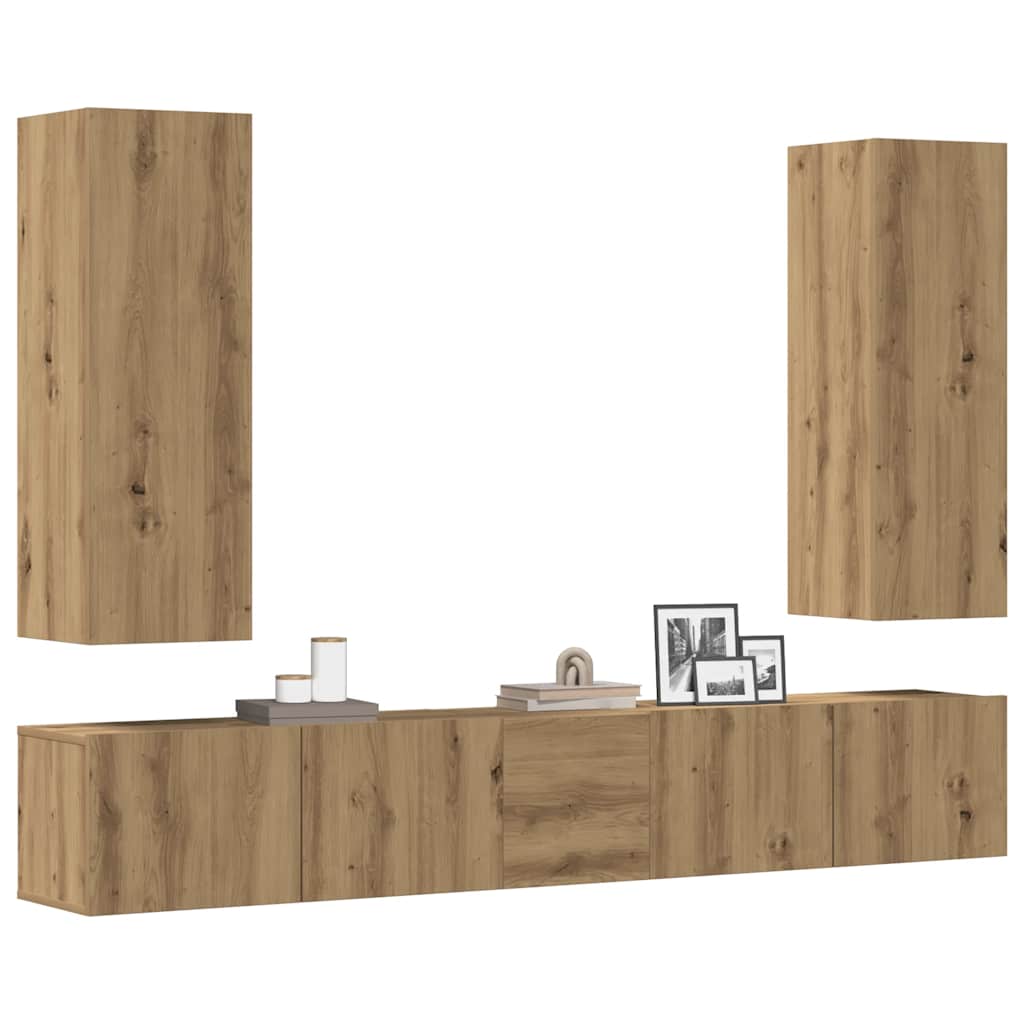 Conjunto de armário TV parede 5 pcs madeira carvalho artisiano