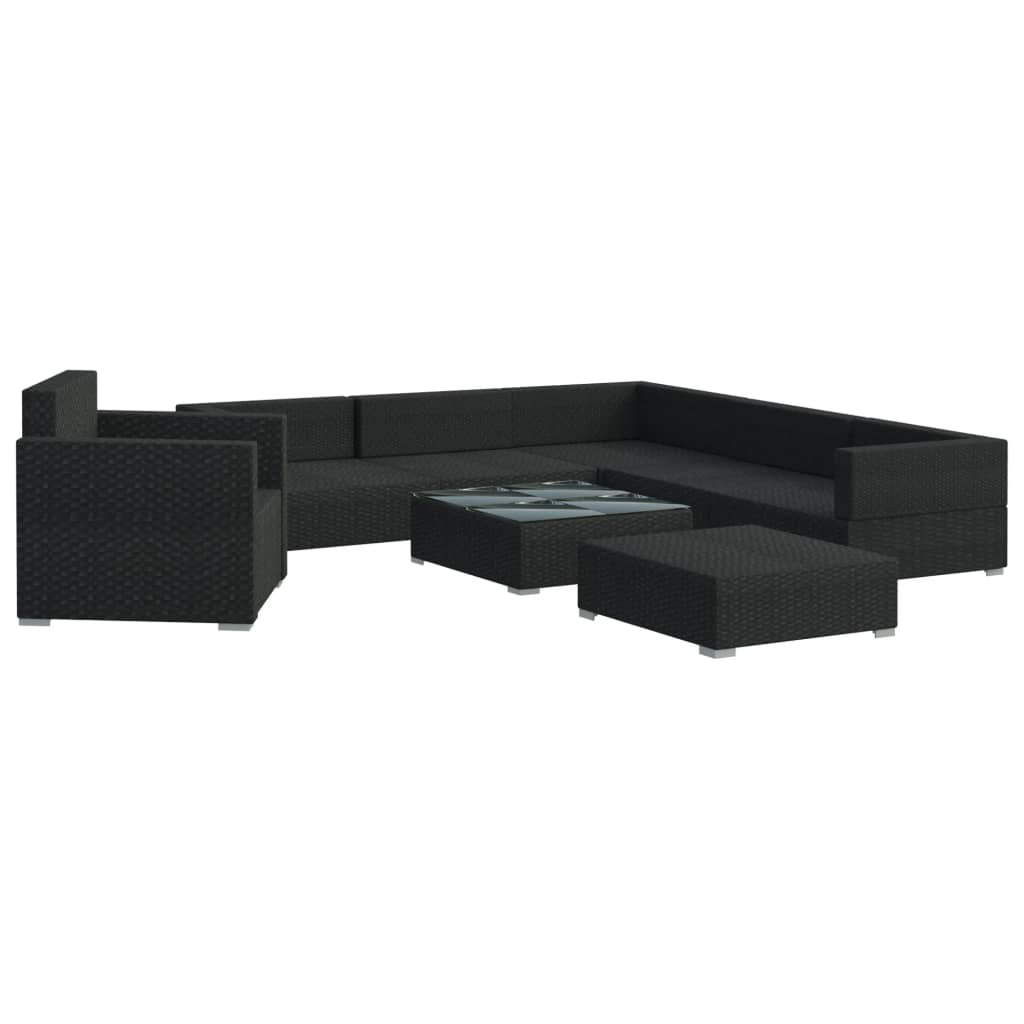 8 Pcs conjunto lounge de jardim c/ almofadões vime PE preto