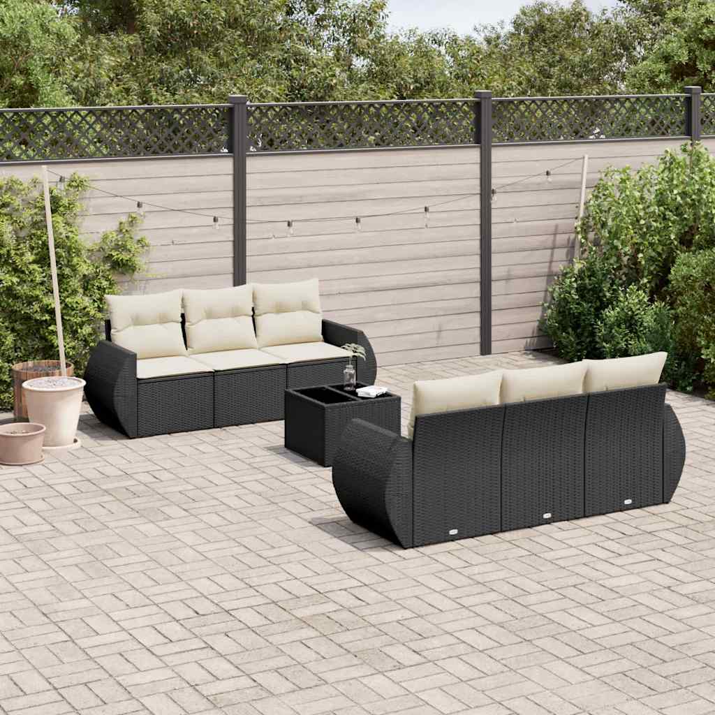 7 Pcs conjunto de sofás p/ jardim c/ almofadões vime PE preto