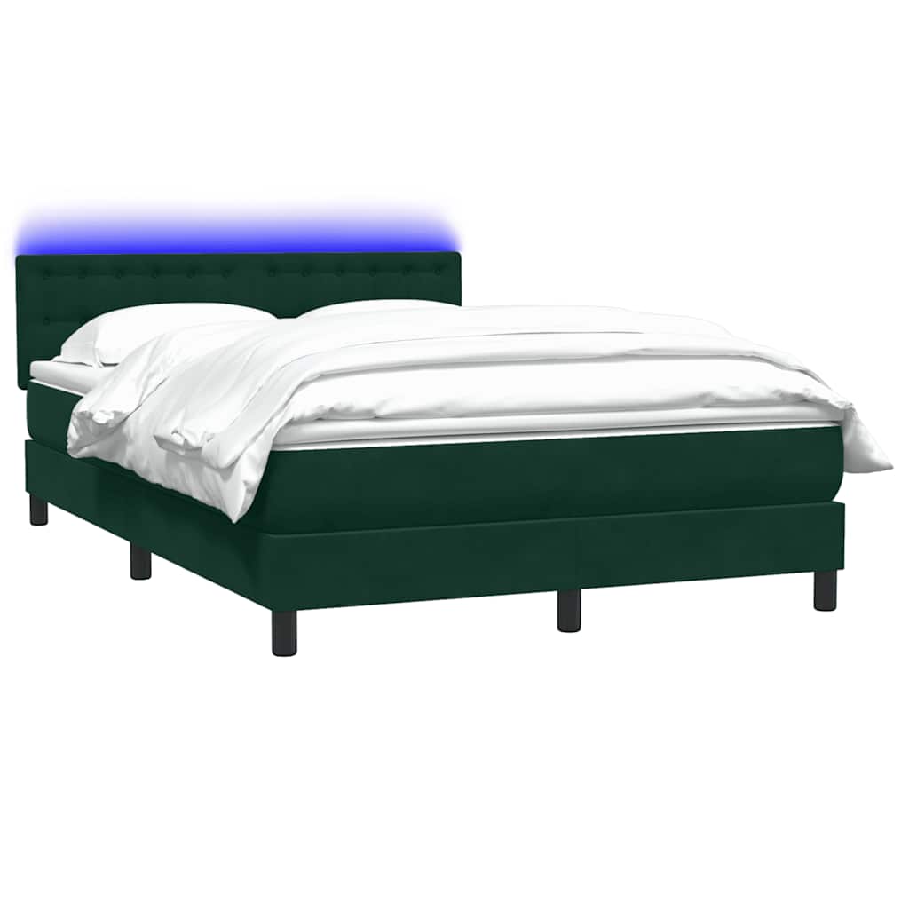 Cama box spring c/ colchão e LED 160x220 cm veludo verde-escuro