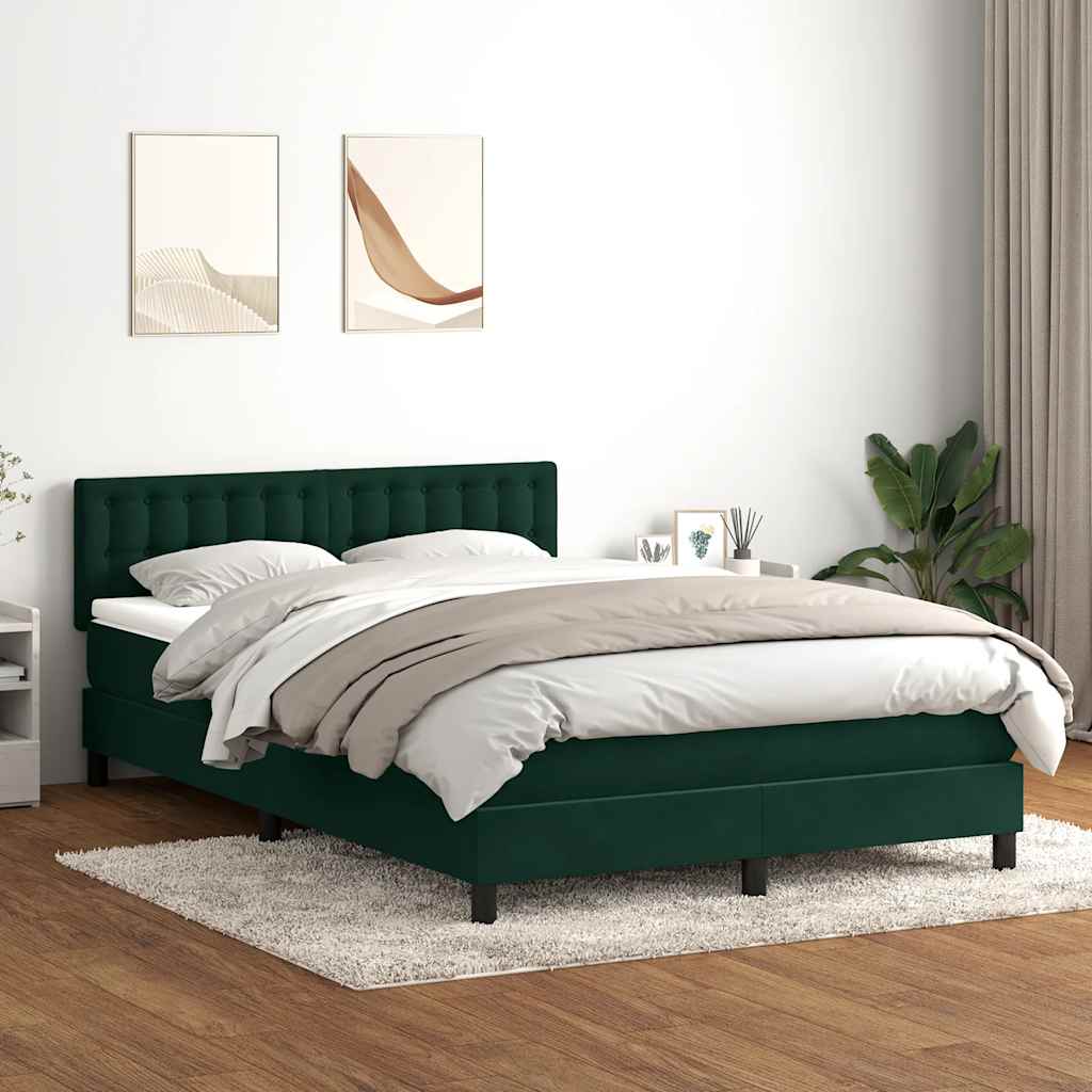 Cama box spring c/ colchão e LED 160x220 cm veludo verde-escuro