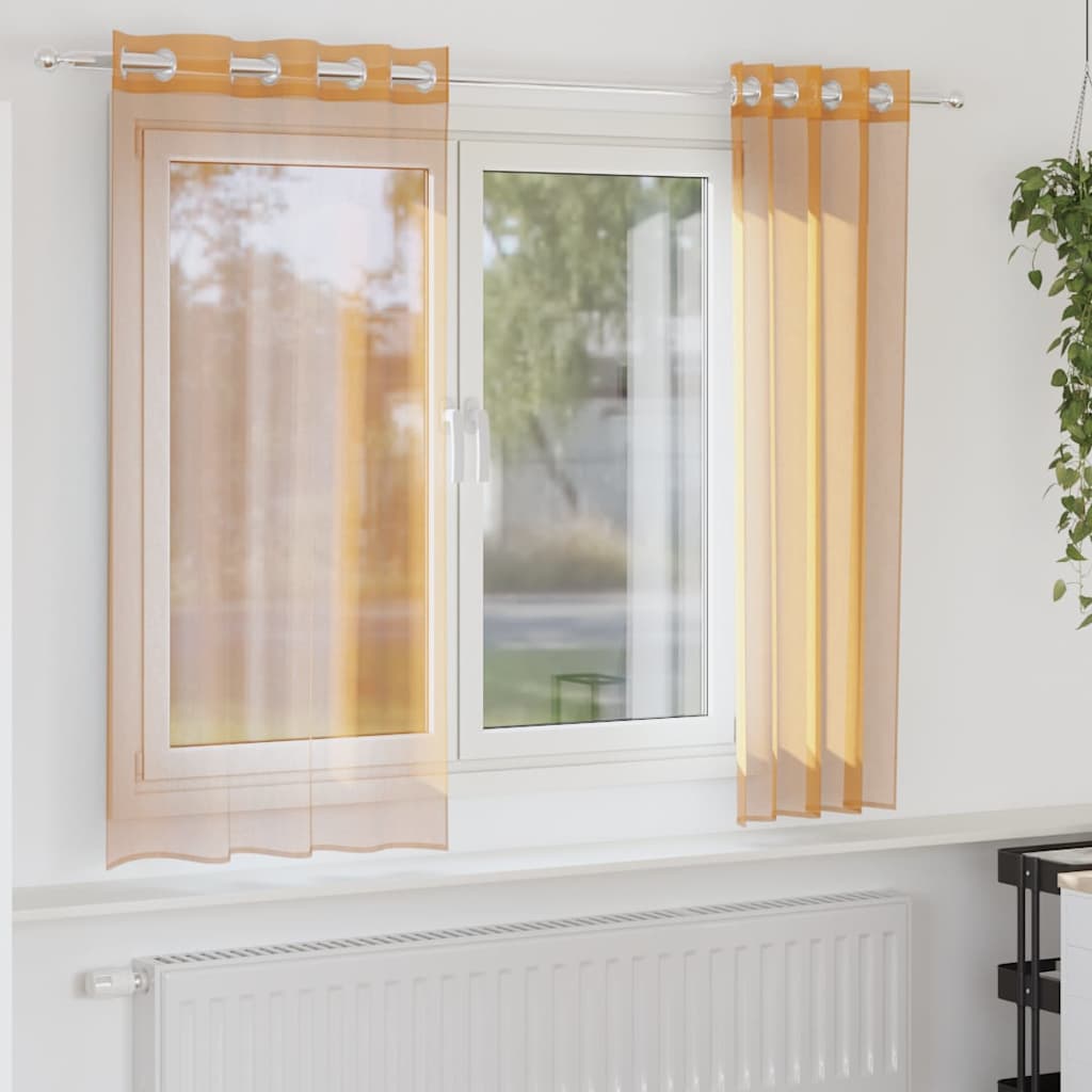 Cortinas de voile com ilhós 2 pcs laranja 140x175 cm