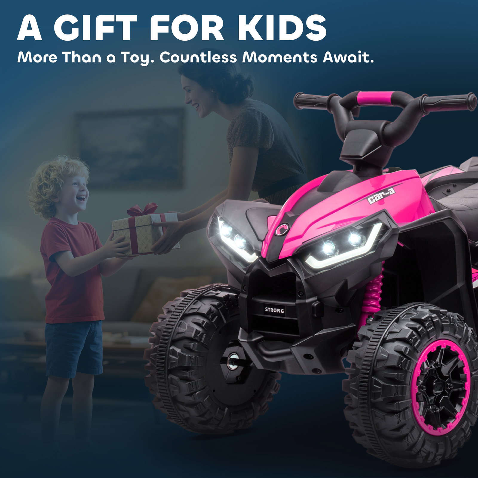 Quadriciclo elétrico para crianças de 3-5 anos veículo eléctrico a bateria 12v com 2 motores 83x53x55,5 cm rosa