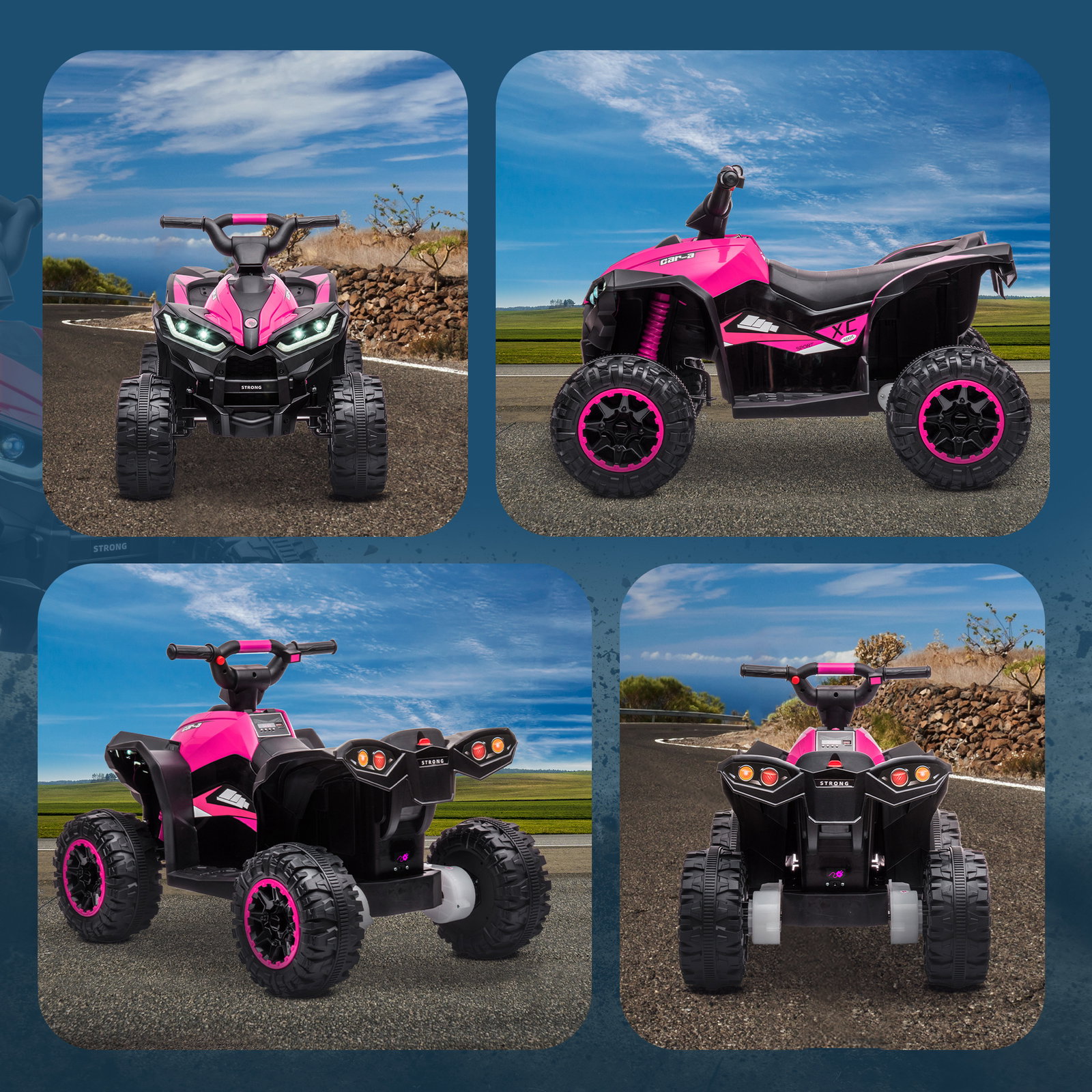 Quadriciclo elétrico para crianças de 3-5 anos veículo eléctrico a bateria 12v com 2 motores 83x53x55,5 cm rosa