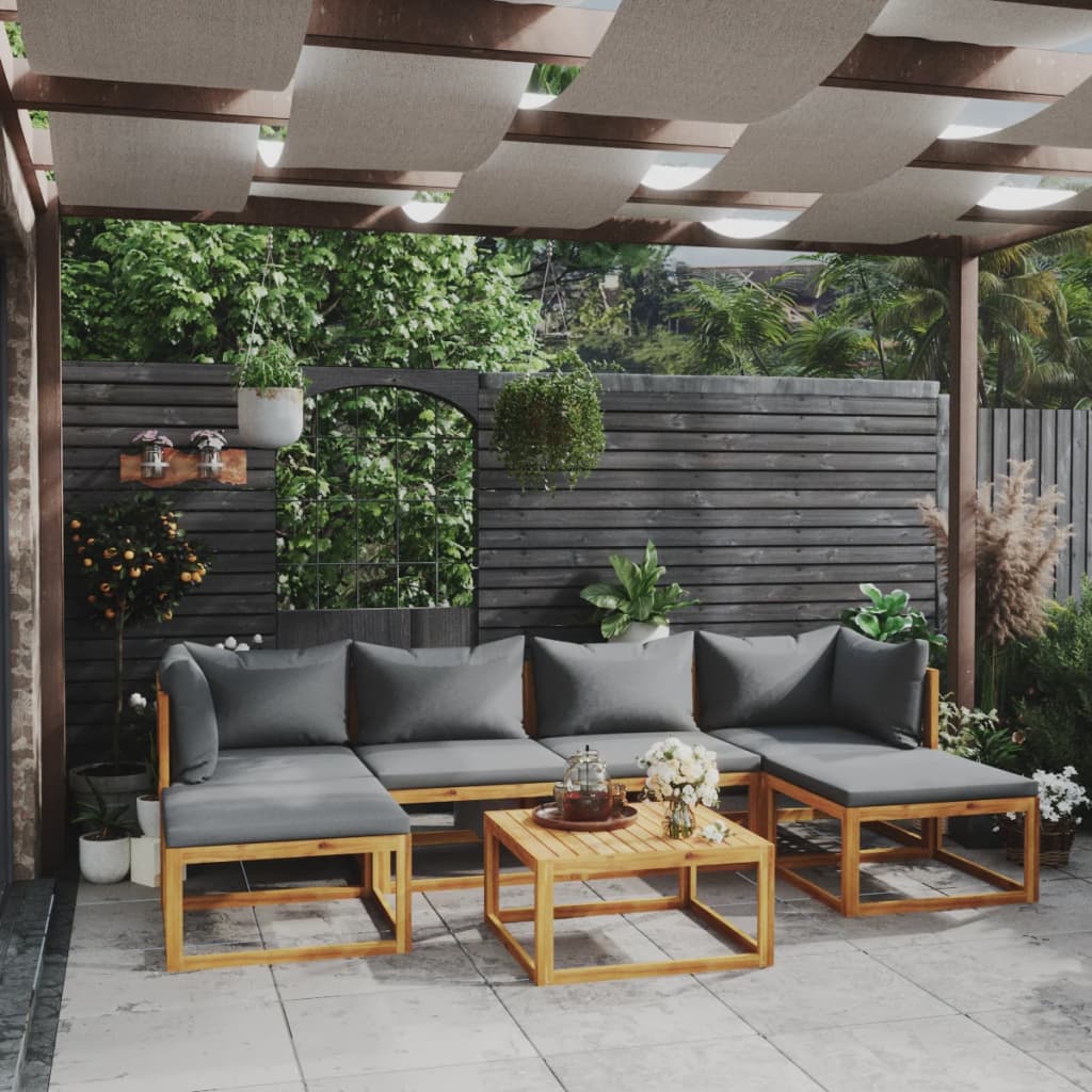 7 Pcs conjunto lounge de jardim com almofadões acácia maciça
