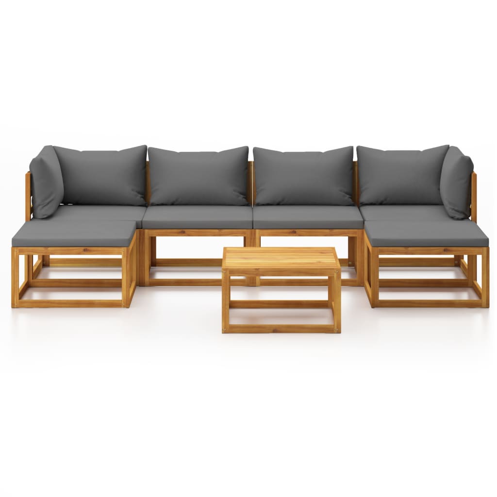 7 Pcs conjunto lounge de jardim com almofadões acácia maciça