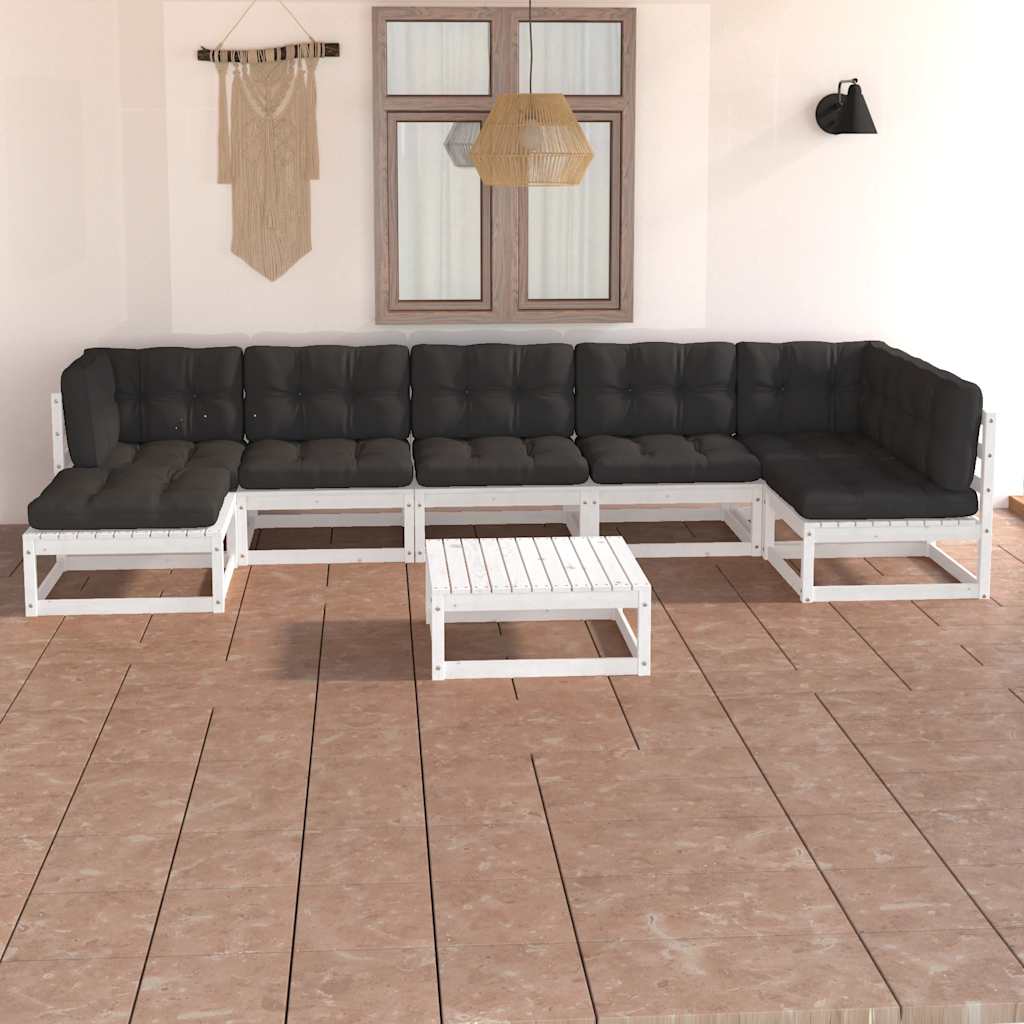 8 Pcs conjunto lounge de jardim c/ almofadões pinho maciço