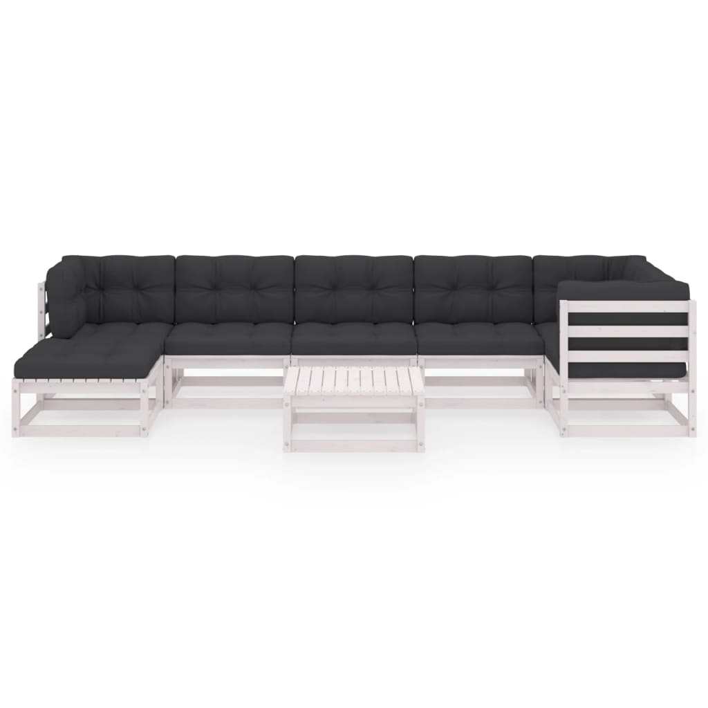 8 Pcs conjunto lounge de jardim c/ almofadões pinho maciço
