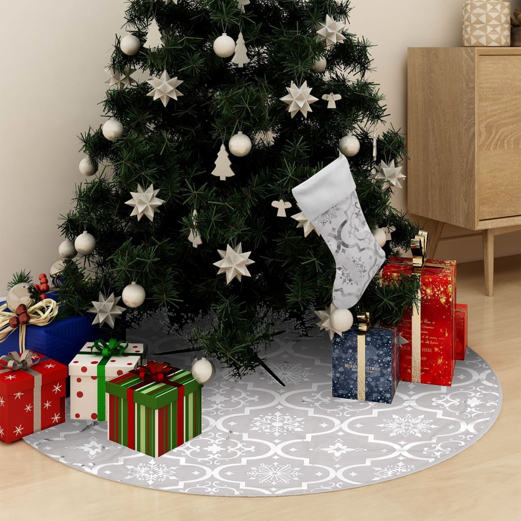 Saia de árvore de natal luxuosa 150 cm com meia tecido branco