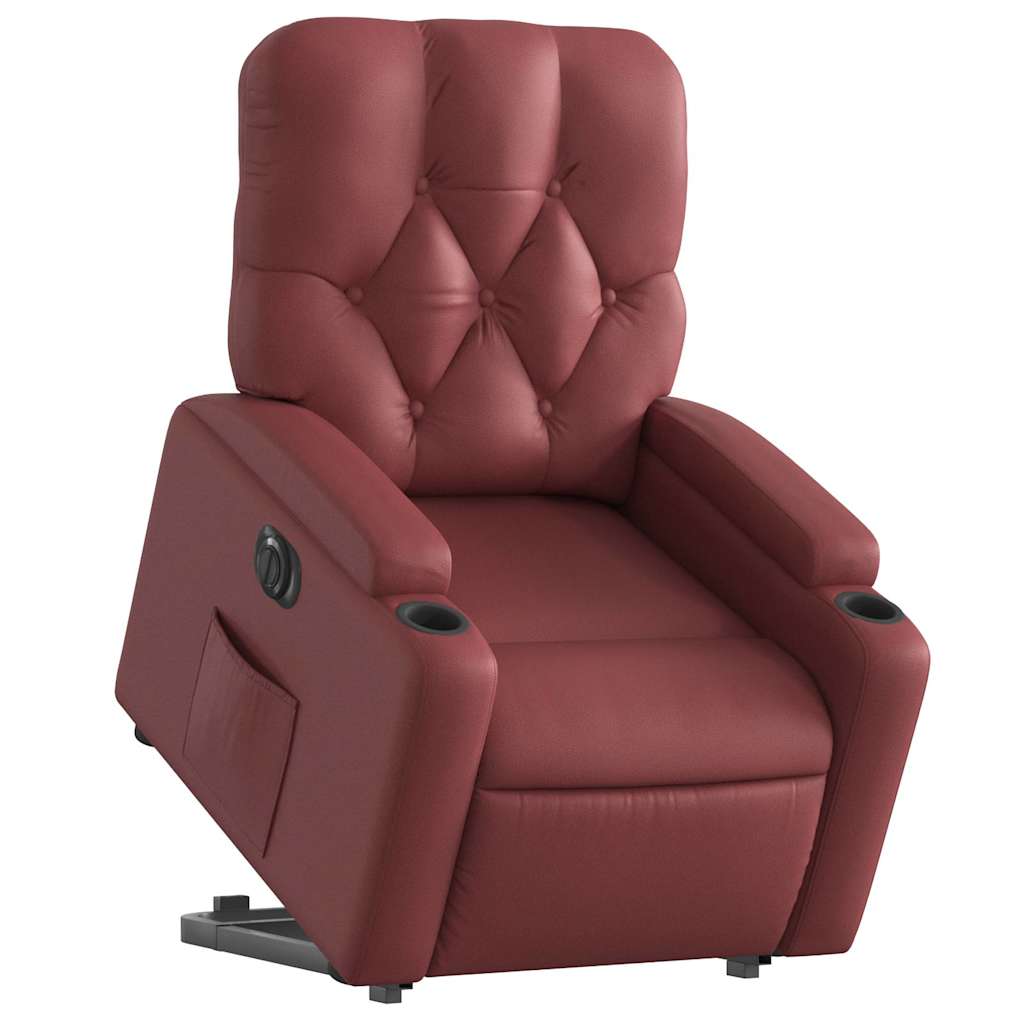 Poltrona reclin. elevatória elétrica couro artif vermelho-tinto
