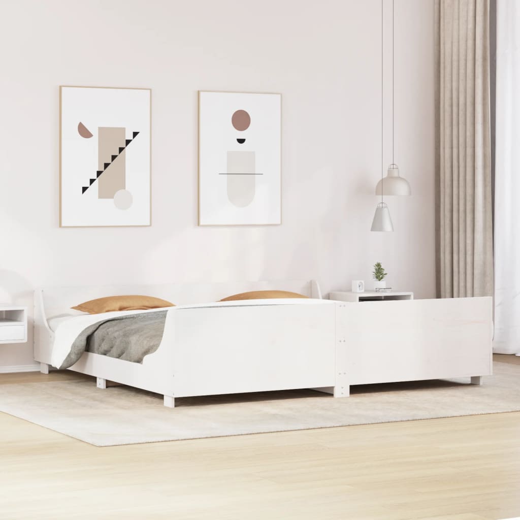 Cama sem colchão 200x200 cm madeira de pinho maciça branco