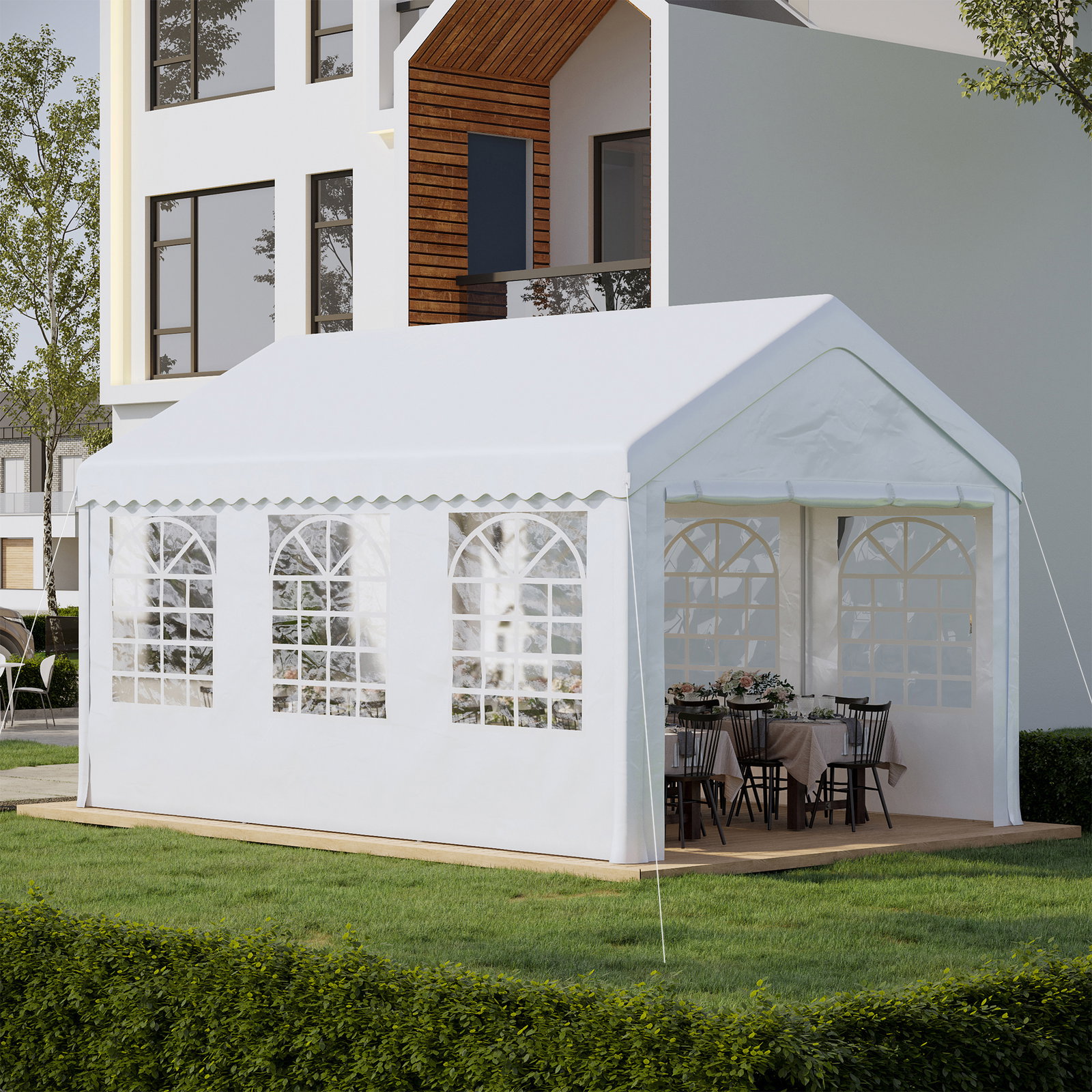 Tenda para festas 6x4x2,8m tenda de jardim com 4 paredes laterais aço e poliéster branco
