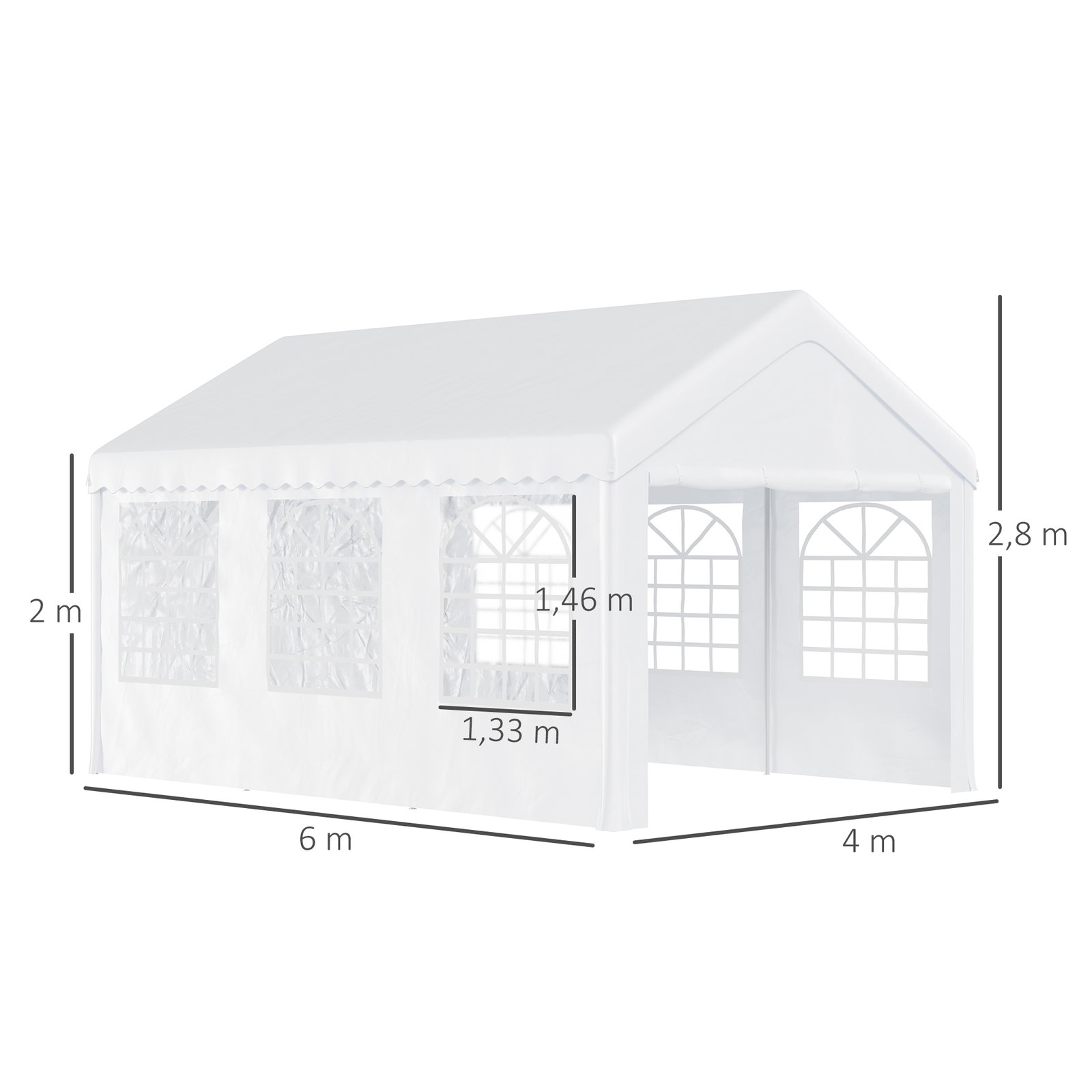 Tenda para festas 6x4x2,8m tenda de jardim com 4 paredes laterais aço e poliéster branco