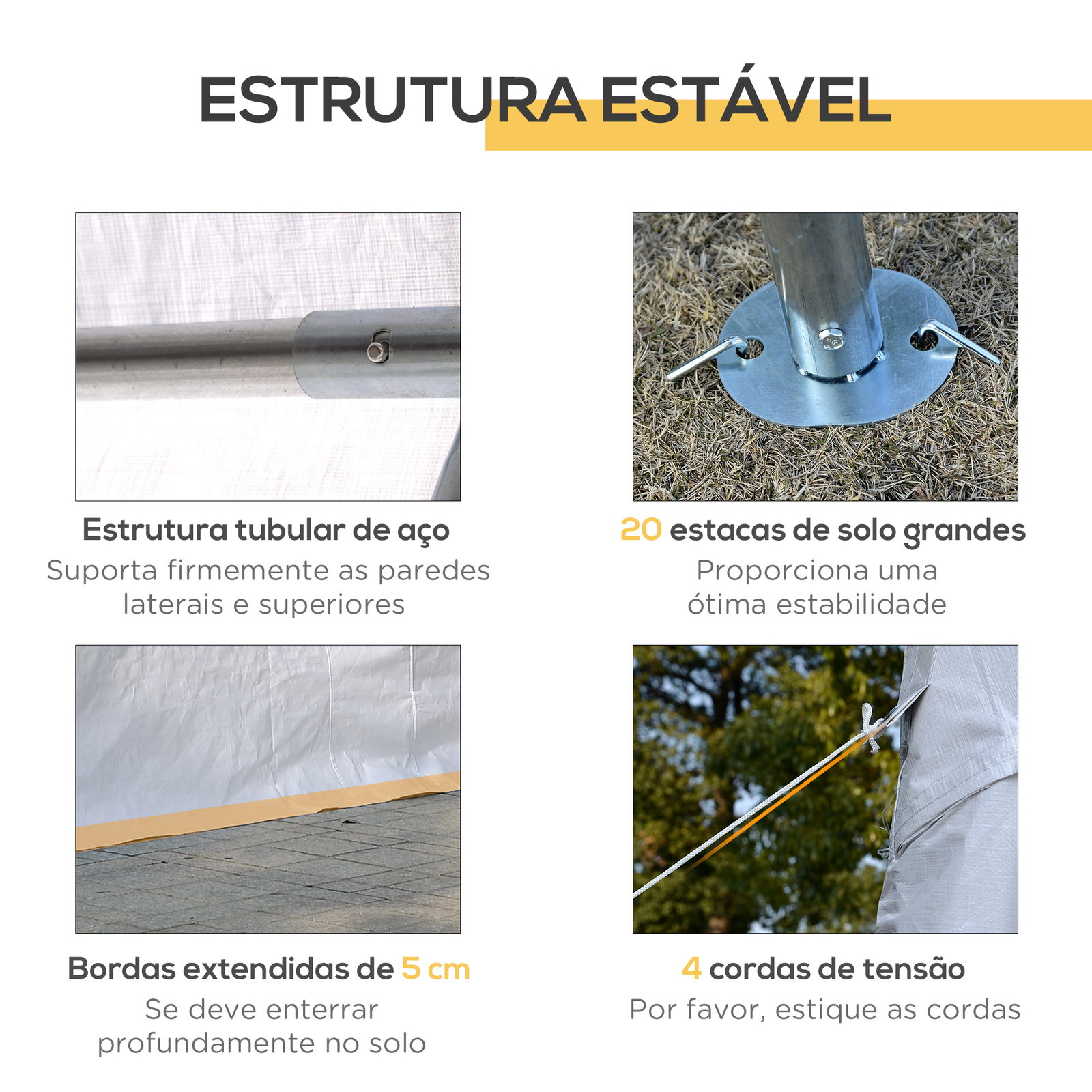Tenda para festas 6x4x2,8m tenda de jardim com 4 paredes laterais aço e poliéster branco