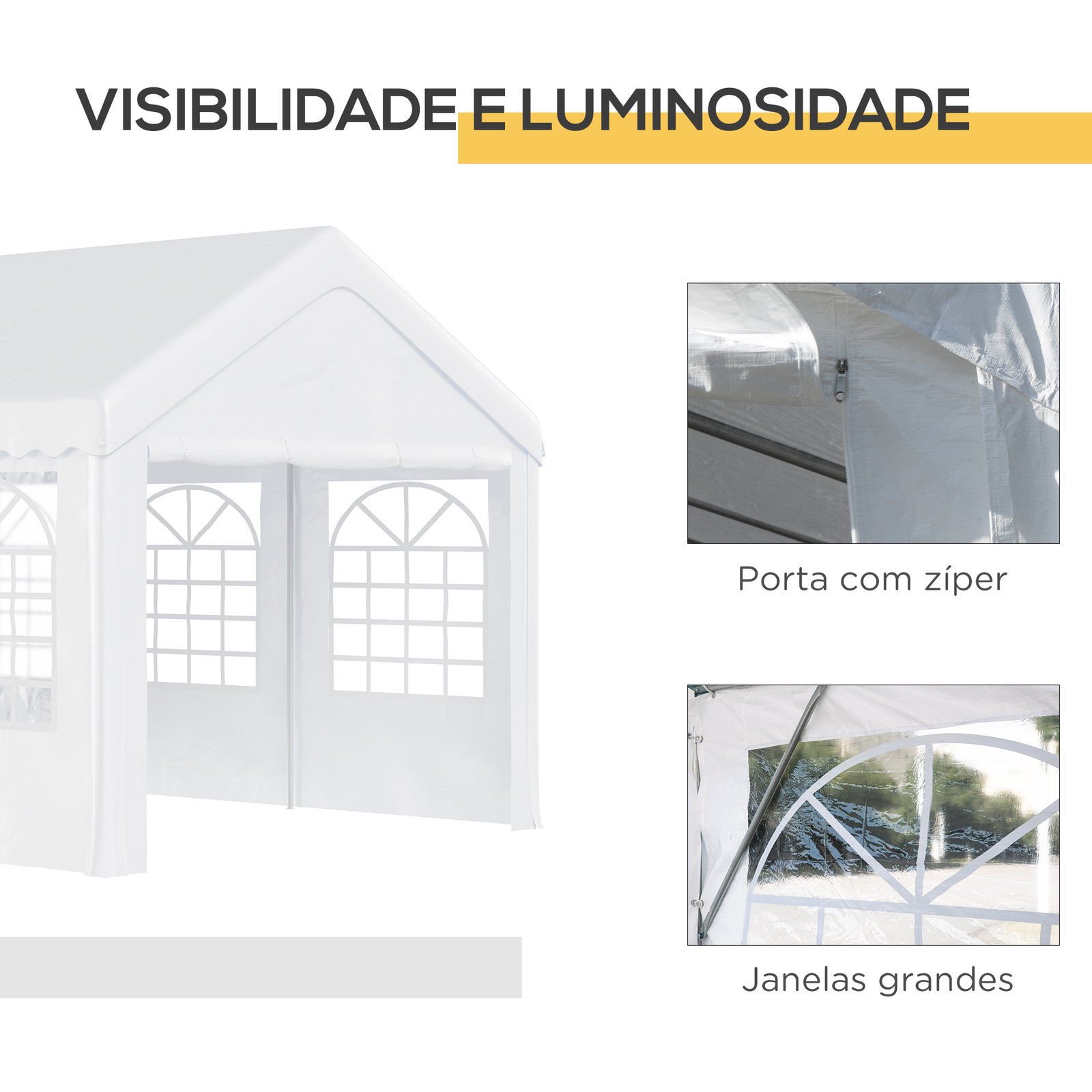 Tenda para festas 6x4x2,8m tenda de jardim com 4 paredes laterais aço e poliéster branco