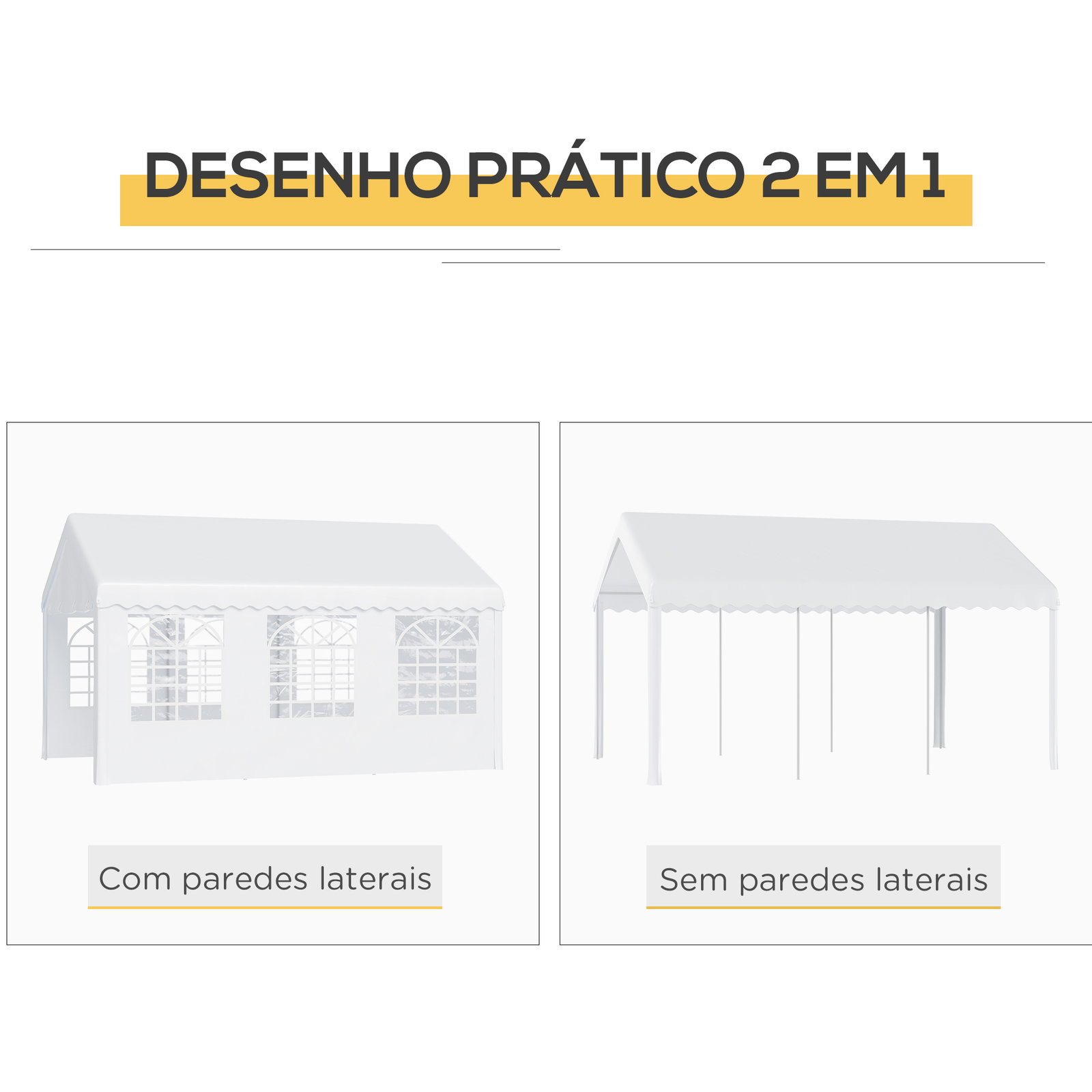 Tenda para festas 6x4x2,8m tenda de jardim com 4 paredes laterais aço e poliéster branco