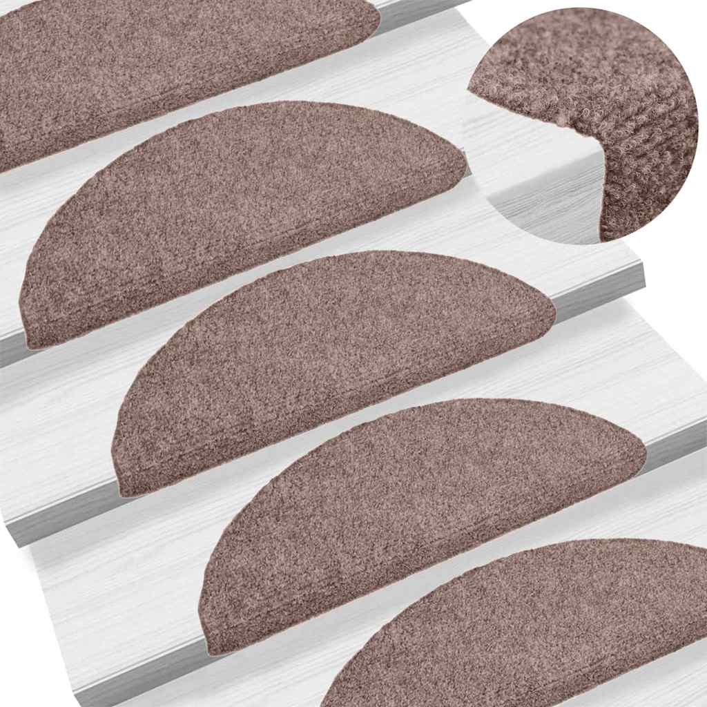 Tapetes de escada autoadesivos 20 peças 56x17x3 cm marrom claro meia-lua