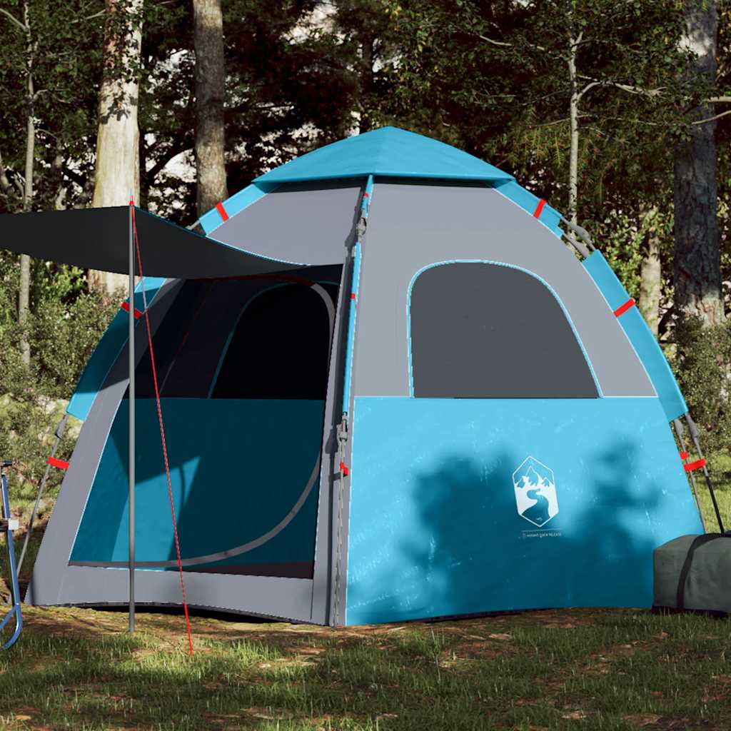 Tenda de campismo cabana para 4 pessoas libertação rápida azul