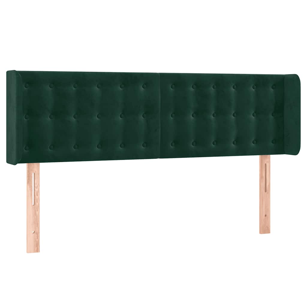 Cabeceira cama c/ luzes LED veludo 147x16x78/88 cm verde-escuro