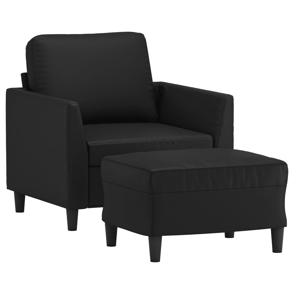 Poltrona com apoio de pés couro artificial 60 cm preto