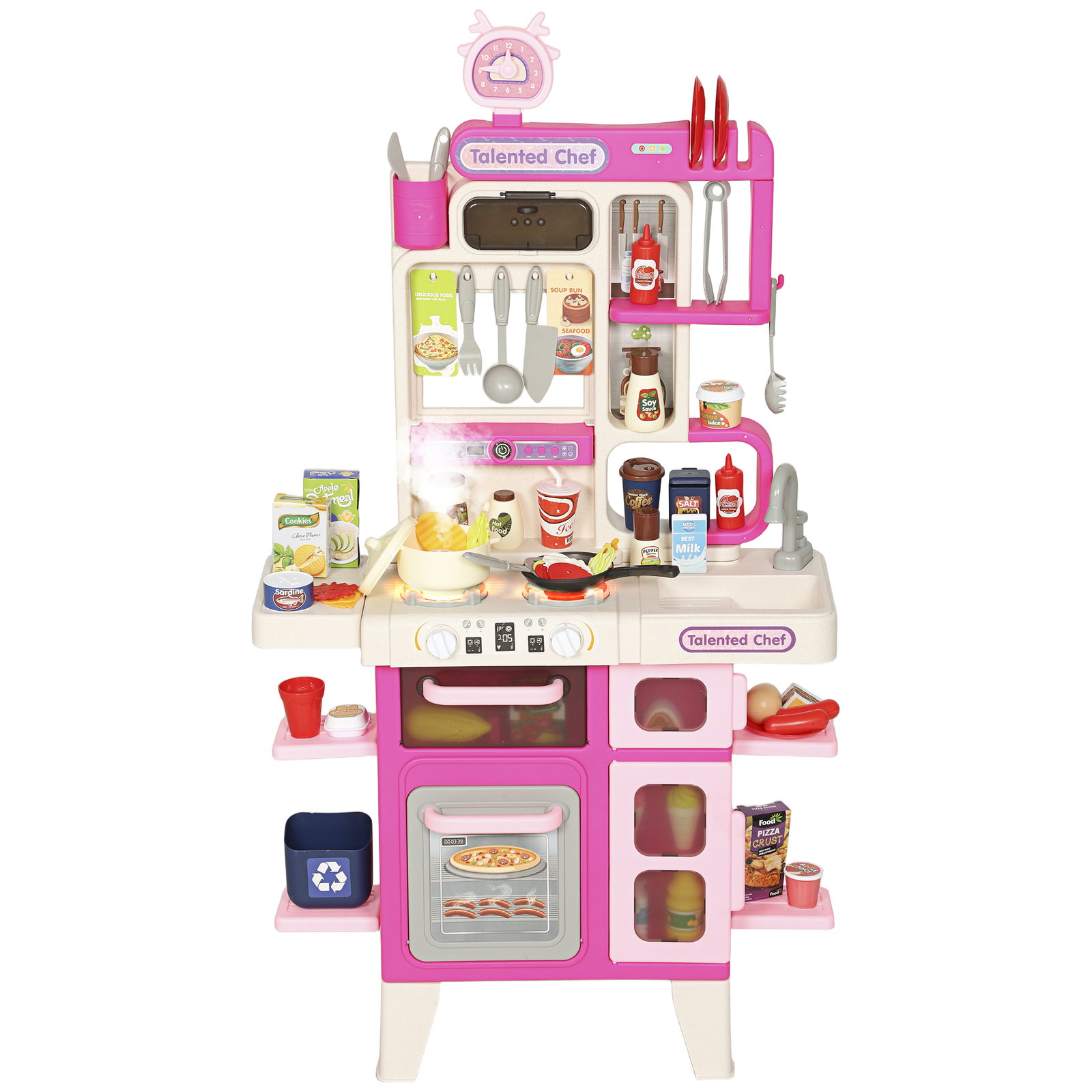 Cozinha de brincar com luz e som cozinha para crianças com acessórios panelas utensilios e alimentos falsos 52,5x22x100 cm rosa