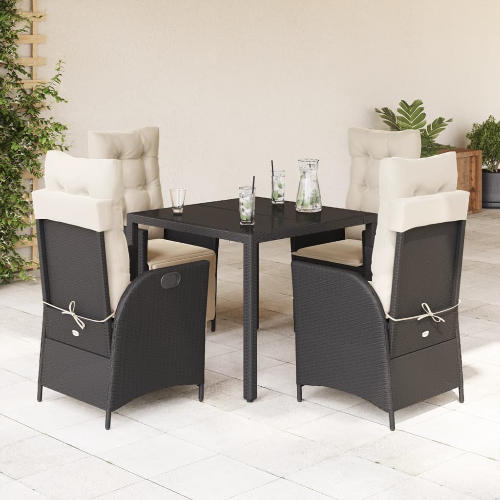 5 Pcs conjunto de jantar p/ jardim c/ almofadões vime PE preto