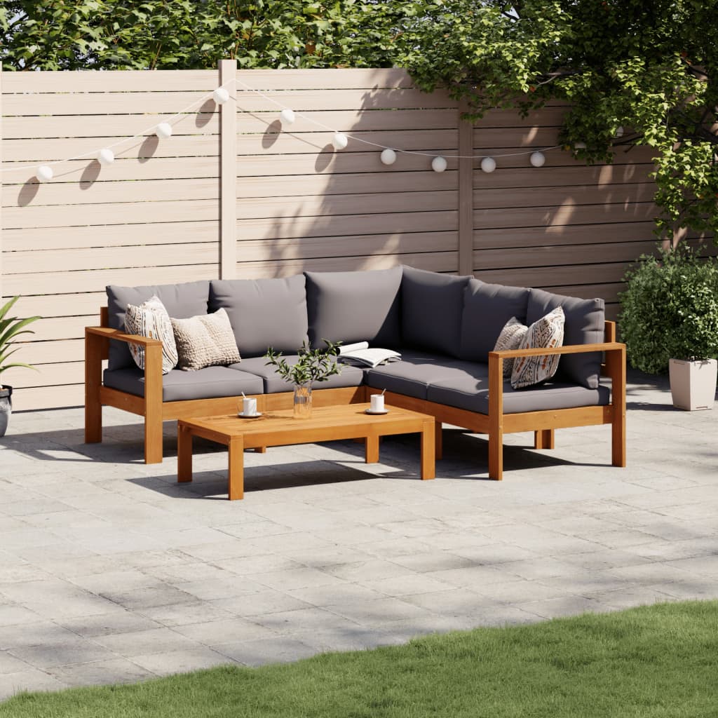 4 Pcs conjunto de sofás de jardim com almofadões acácia maciça