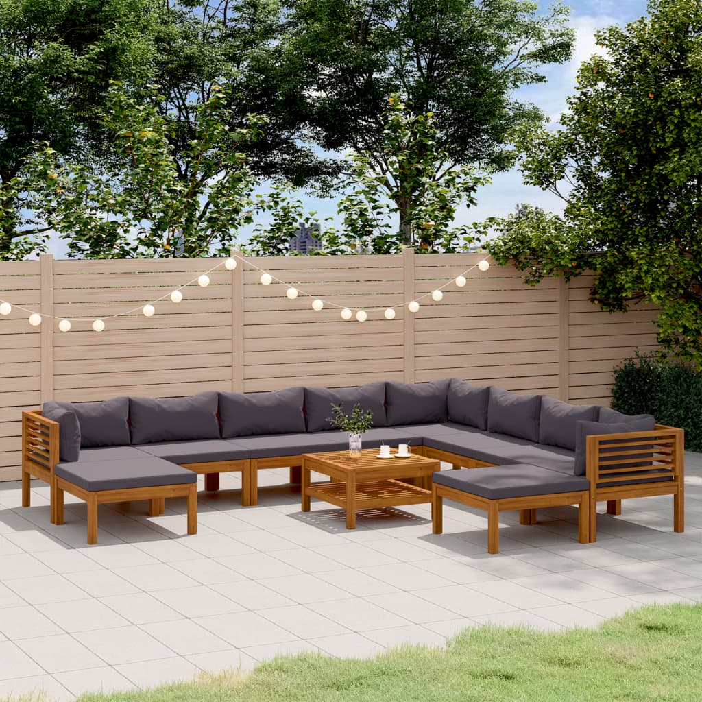 11 Pcs conjunto lounge de jardim com almofadões acácia maciça