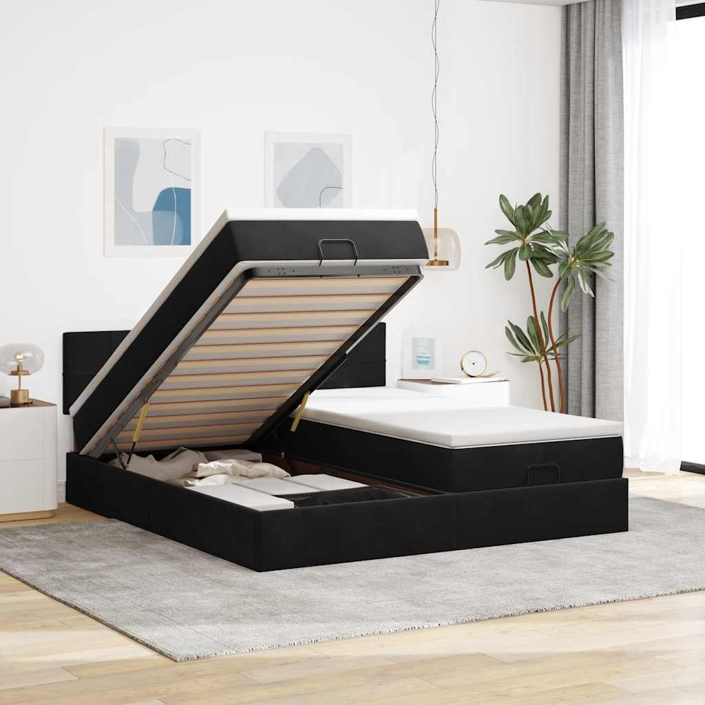 Estrutura de cama otomana com colchões 160x200 cm veludo preto