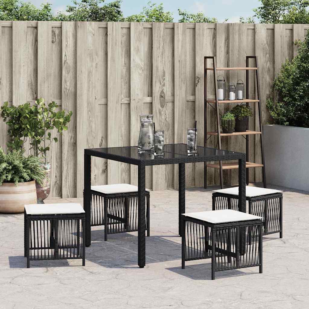 Bancos de jardim com almofadões 4 pcs 41x41x36 cm vime PE preto