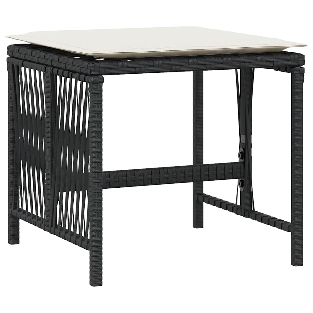 Bancos de jardim com almofadões 4 pcs 41x41x36 cm vime PE preto