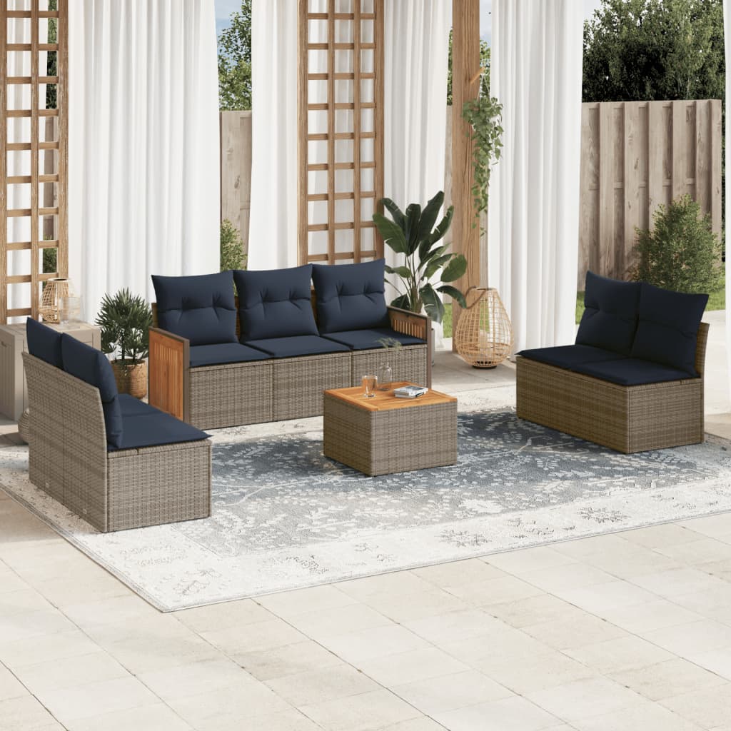 Conjunto de sofá de jardim com 8 peças e almofadas em rattan sintético cinza