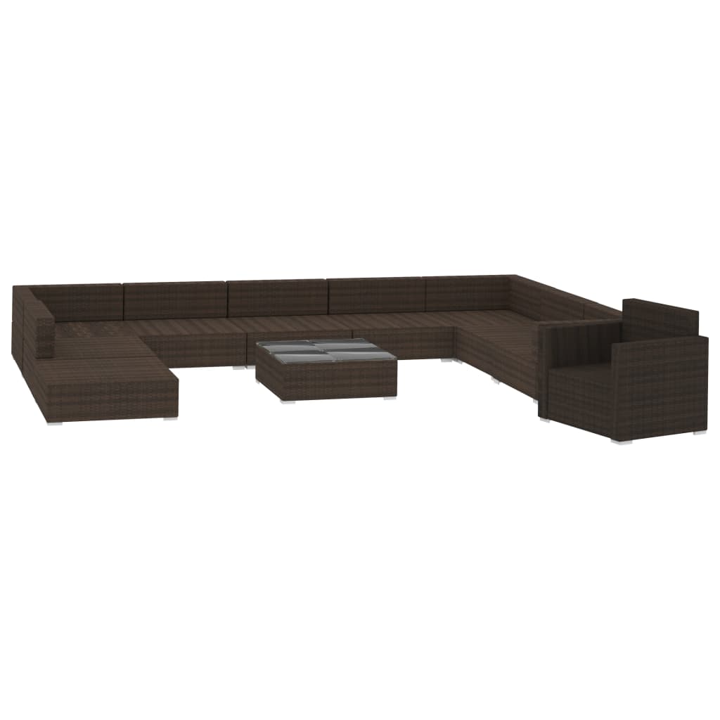 11 Pcs conjunto lounge jardim c/ almofadões vime PE castanho