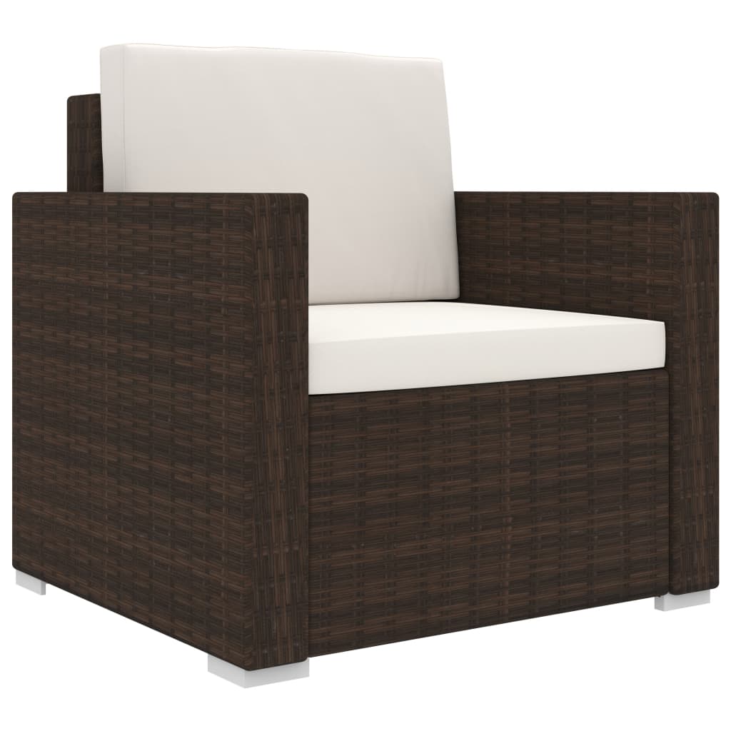 11 Pcs conjunto lounge jardim c/ almofadões vime PE castanho