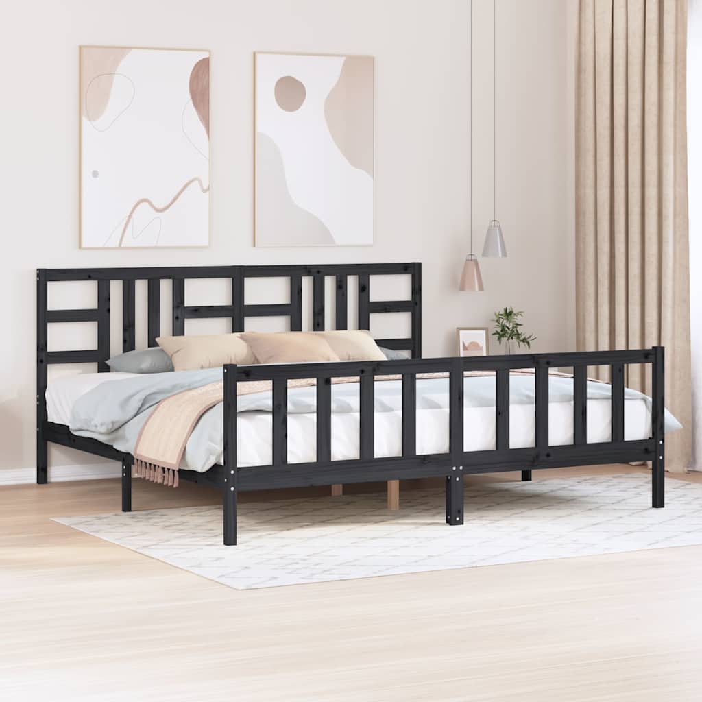 Estrutura de cama com cabeceira 200x200 cm madeira maciça preto