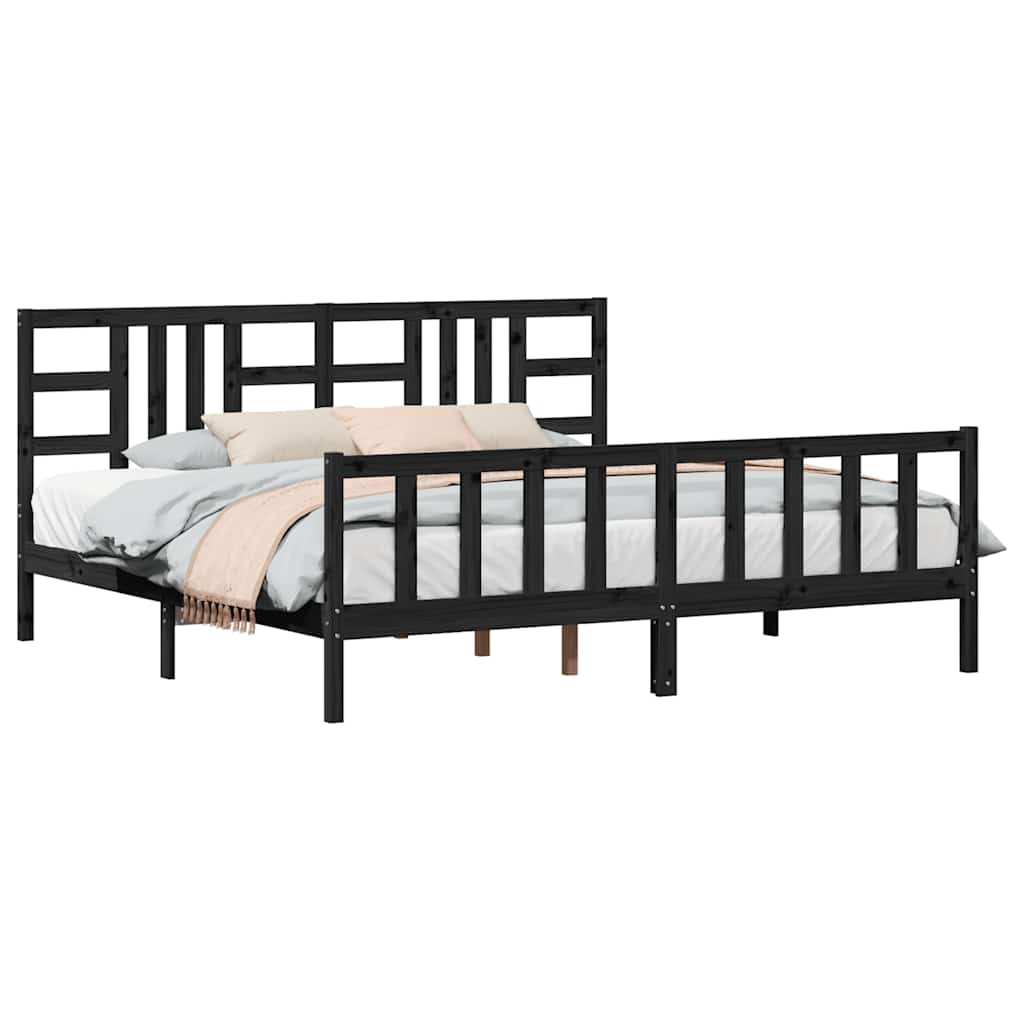 Estrutura de cama com cabeceira 200x200 cm madeira maciça preto