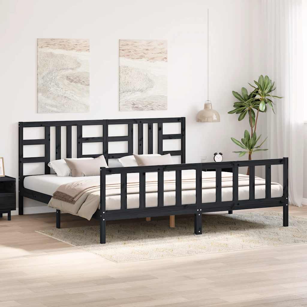 Estrutura de cama com cabeceira 200x200 cm madeira maciça preto