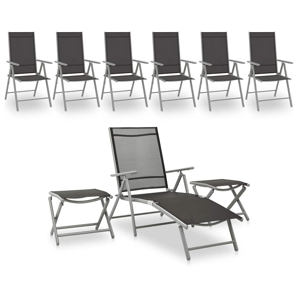 9 Pcs conjunto lounge de jardim preto e prateado