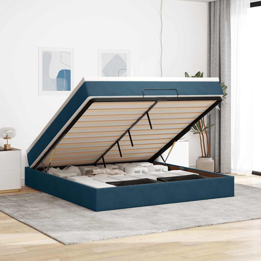 Estrutura de cama otomana com colchão 180x200 cm azul escuro