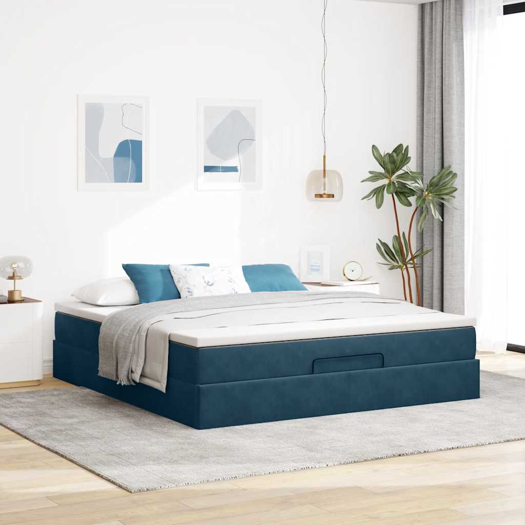 Estrutura de cama otomana com colchão 180x200 cm azul escuro