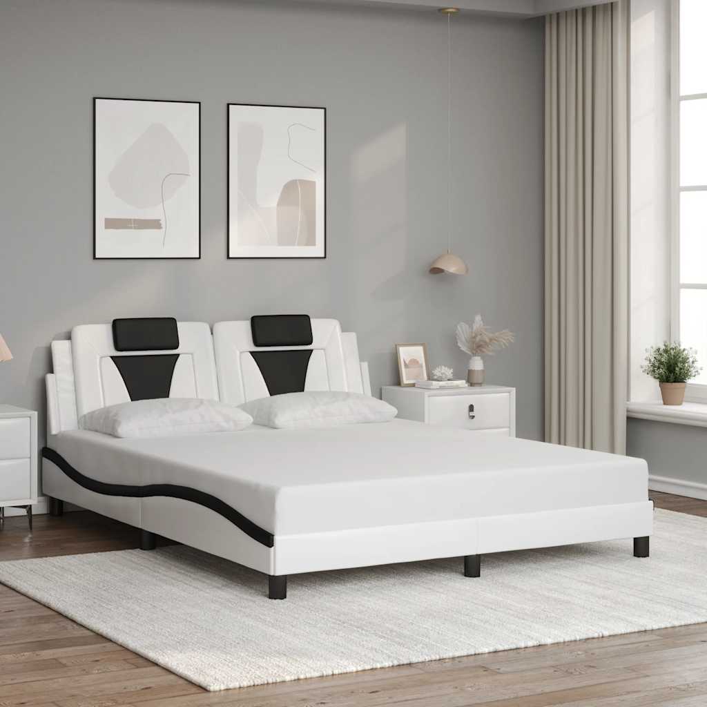 Estrutura de cama viana sem colchão 160x200 couro artif. branco/preto