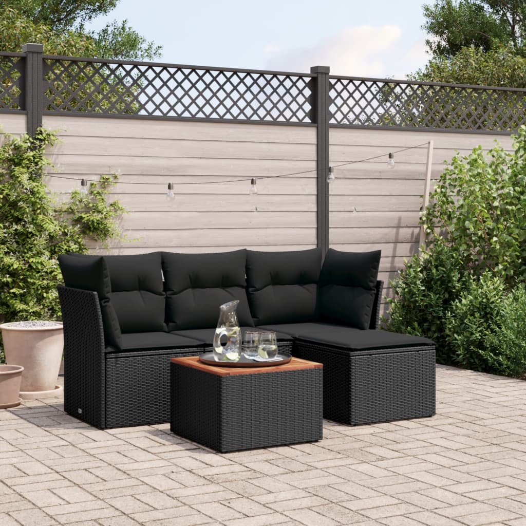 5 Pcs conjunto sofás de jardim com almofadões vime PE preto