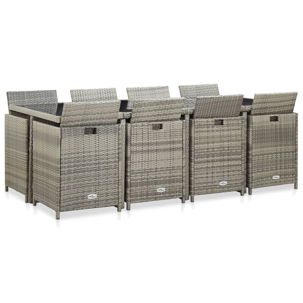 13 Pcs conjunto jantar exterior com almofadões vime PE cinzento