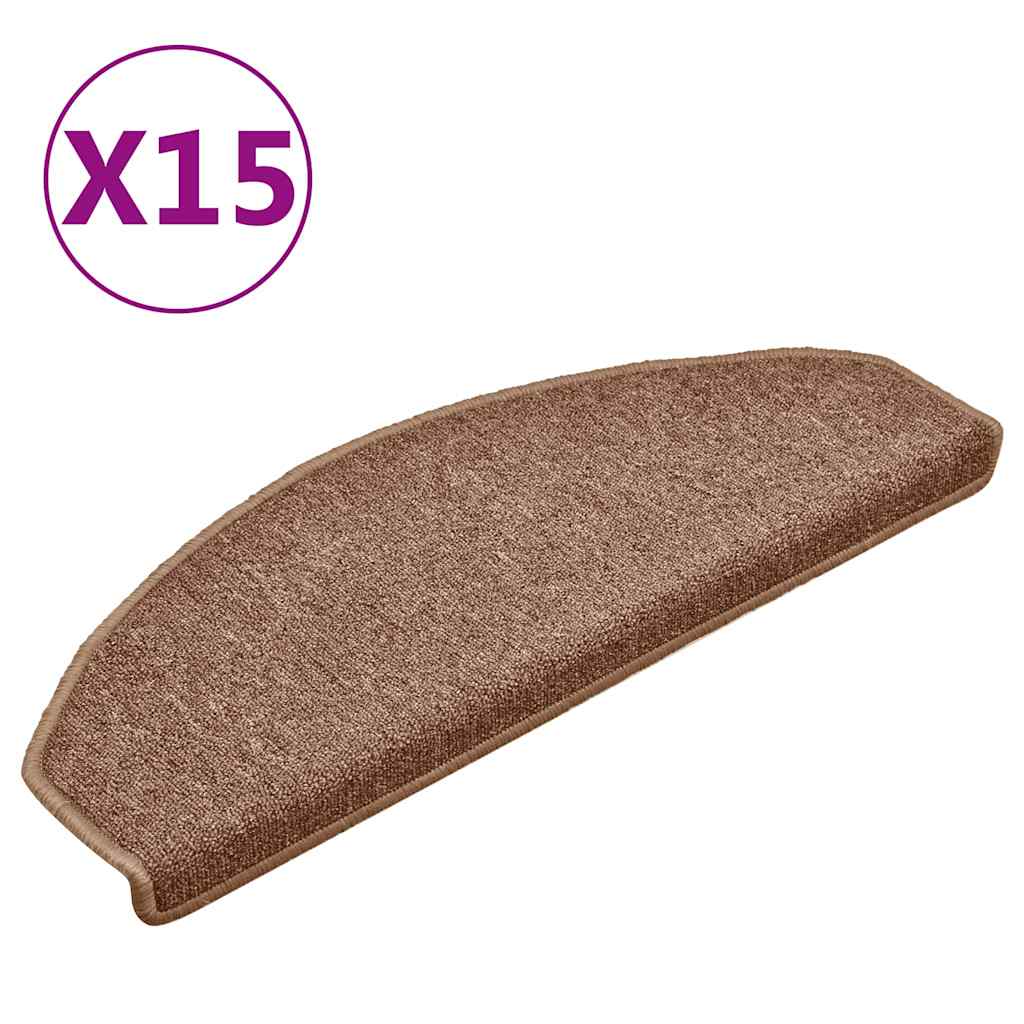 Tapetes de escada 15 peças 65x24x4 cm marrom semicircular grande